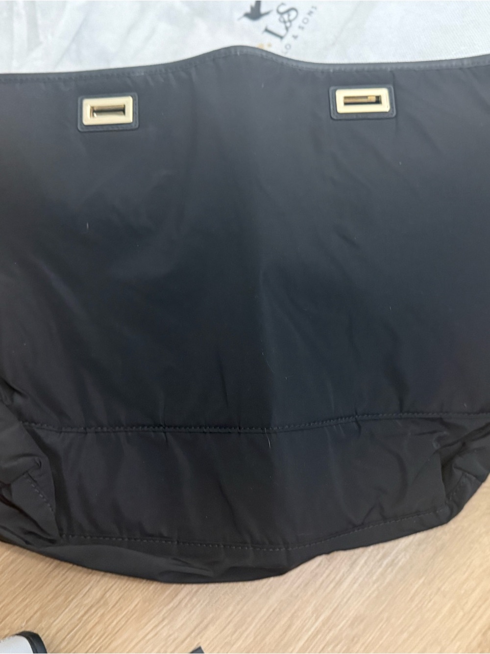 Lo&sons black Nylon Tote with Gold Hardware and luggage pass thru